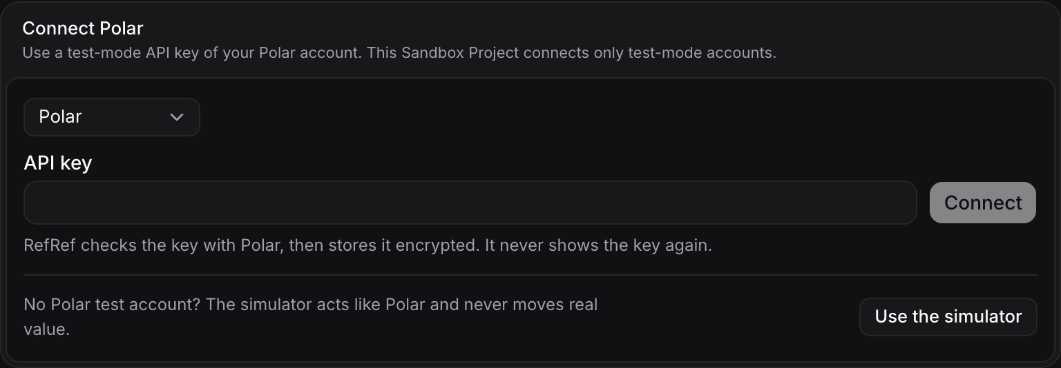 Connect Polar in the Integrations settings of a Sandbox Project