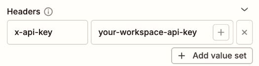 POST step: the x-api-key header