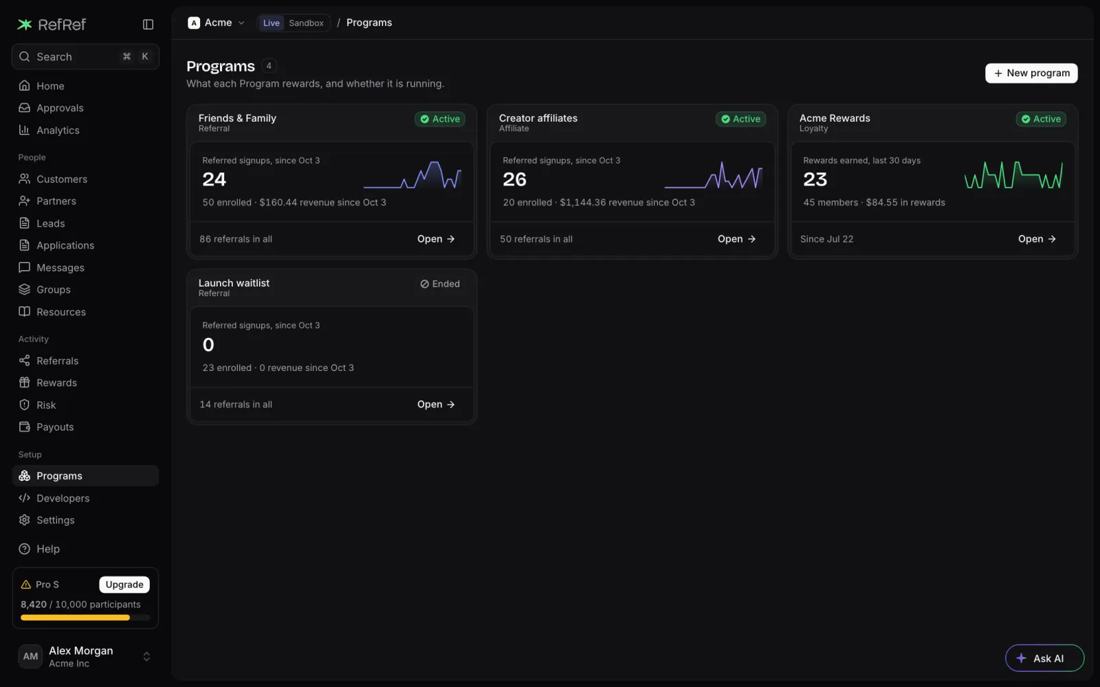 RefRef Console: referral, affiliate, and loyalty programs